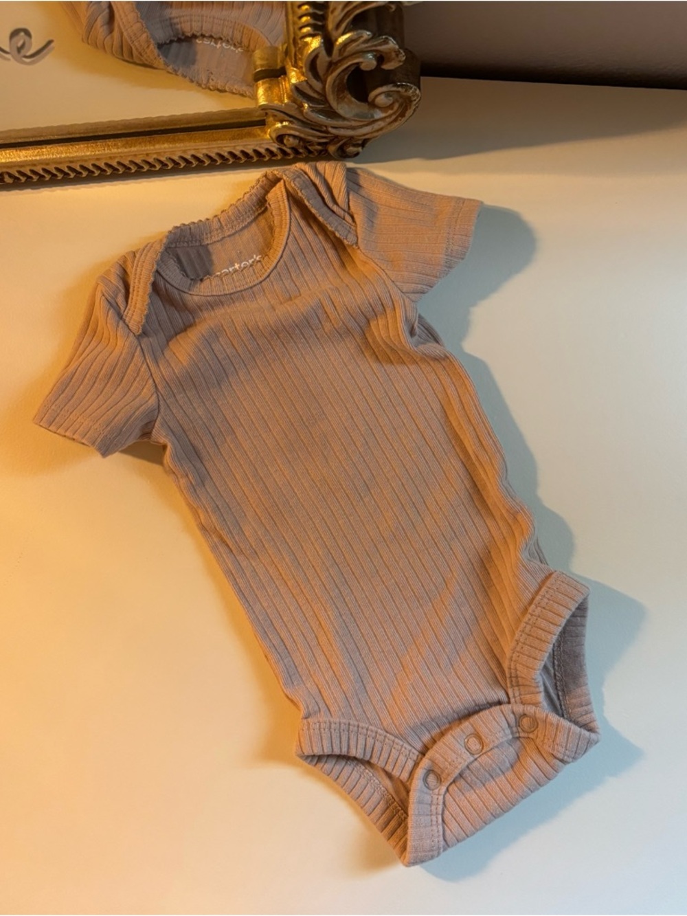 Carter's Ribbed Short-Sleeve One-Piece Bodysuit in Taupe